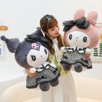 Sanrio Black Kuromi Mymelody Plush Stuffed Dolls Kawaii Cartoon Sofa Cushion Pillow Dark Gothic Lace Toy Birthday Gift For Girls