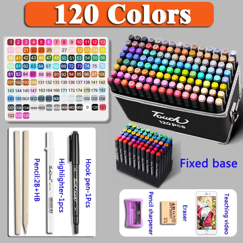 Vibrant Colors 168pcs Marker Set Double Ended Pens for Artists - Manga Drawing School Art Supplies