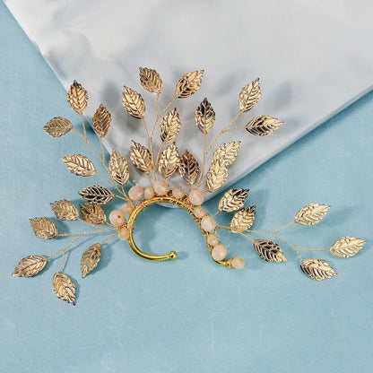 Alloy Leaves Women Ear Cuff Vintage Baroque Exaggerated Beads Clip Earrings Handmade Party Jewelry Gifts Female