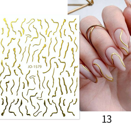 Harunouta Simple Flowers 3D Nail Stickers Gold Heart French Tip Lines Leopard Print Design Adhesive Sliders Manicure Nail Decals