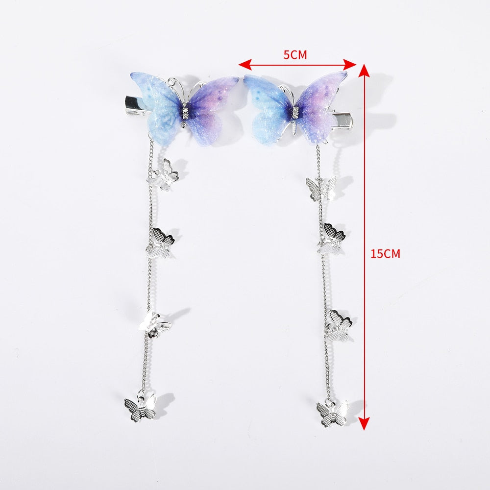 Butterfly Hairpins New Korean Yarn Elegant Metal Tassel Long Hair Clips For Women Hanfu Antique Party Hair Accessories