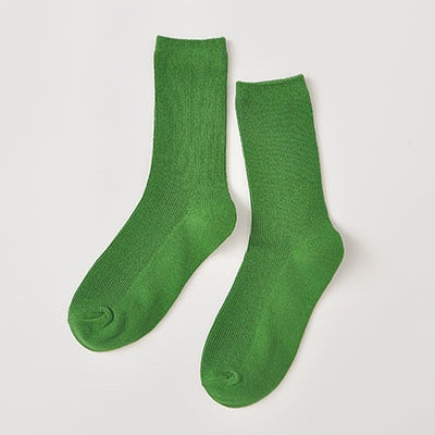 CHAOZHU  Japanese Korean High School Girls High Socks Loose Solid Colors Double Needles Knitting Cotton Long Socks For Women