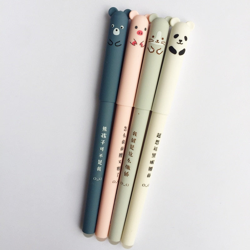 Kawaii Pig Bear Cat Mouse Erasable Gel Pen School Office Supplies Stationery Gift 0.35mm Blue Black Ink