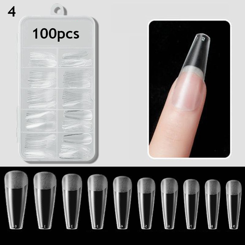 100Pcs Fake Nail Nails Extension Transparent Acrylic Nail Seamless Full/Half Cover Beauty Nail Decor French Nail Manicure Tools