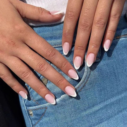 24Pcs Almond Fake Nail Gradient Simple French False Nails Daisy Flower Design Manicure Nails Detachable Full Cover Press On Nail