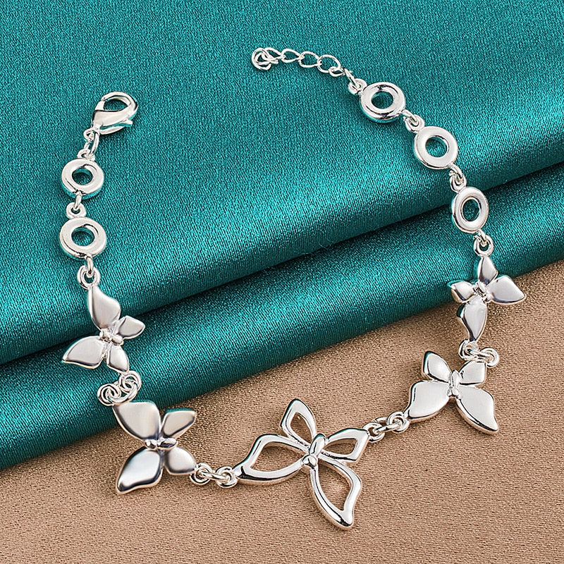 VENTFILLE 925 Sterling Silver Diamond-Studded Butterfly Bracelet Women's Fashion Temperament Flower Adjustable Bracelet