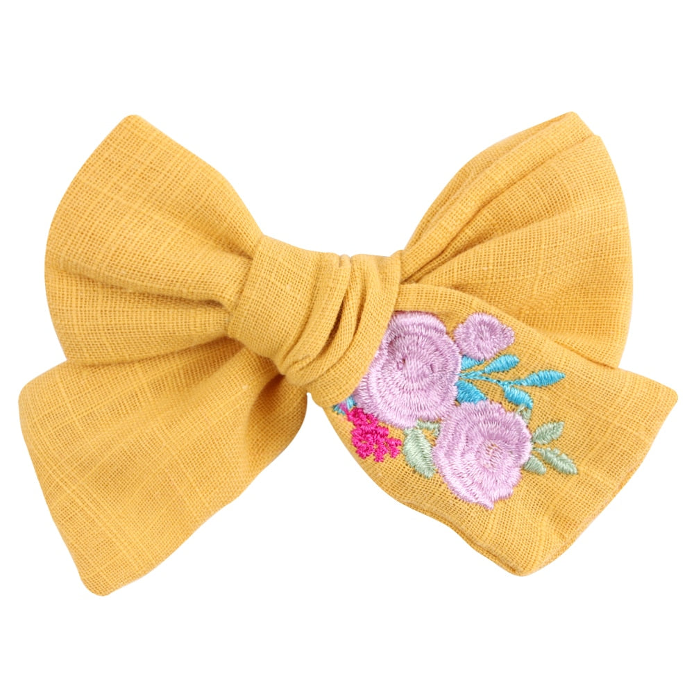 Fashion Embroidery Bows Hair Clips Solid Hairpins For Girls Handmade Ribbon Barrettes Kids Butterfly Hair Pin Korean Headwear