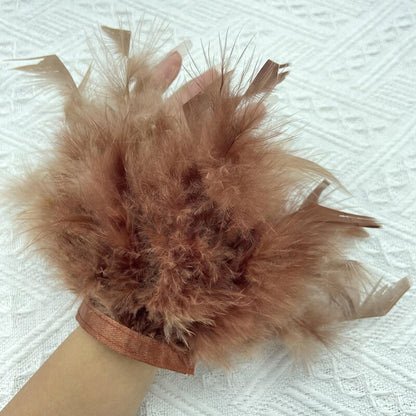 Women Natural Fur Feather Cuffs Snap On Bracelet Arm Cuff Shirts Sleeves For Women Real Ostrich Feather  Anklet Wrist Cuff