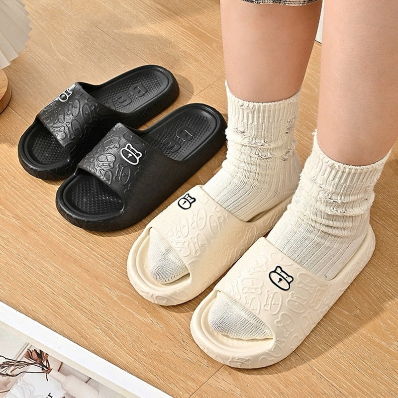 Cute Cat Print Women Slippers Home Indoor Slides Men Women Flat Slippers Cartoon Non-Slip Outdoor Beach Slides Shoes Shower