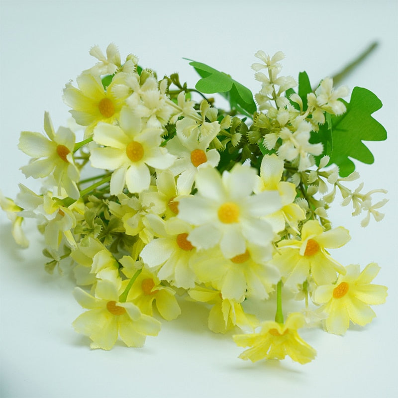 One Bouquet 7 Branch 28 Heads Cute Silk Daisy Artificial Decorative Flower DIY Wedding Flower Bouquet Home Room Table Decoration