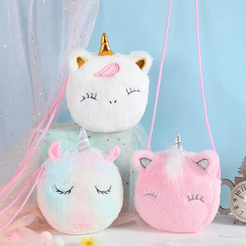 Fashion Children Girls Shoulder Bag Cute Unicorn Animals Messenger Bag Kids Keys Coin Purse Cute Princess Mini Handbag Plush Toy