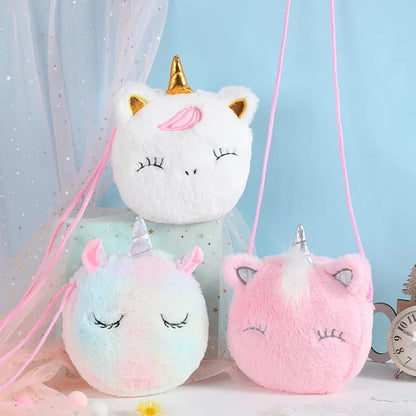 Fashion Children Girls Shoulder Bag Cute Unicorn Animals Messenger Bag Kids Keys Coin Purse Cute Princess Mini Handbag Plush Toy