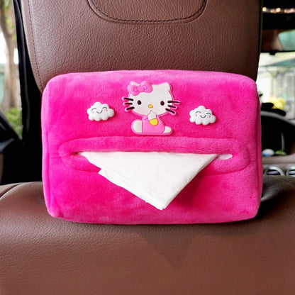 Kawaii Sanrio Anime Kt Cat Hello Kitty Plush Steering Wheel Cover Car Accessories Headrest Pillow Lumbar Pillow Plushie Seatbelt Cover Gift