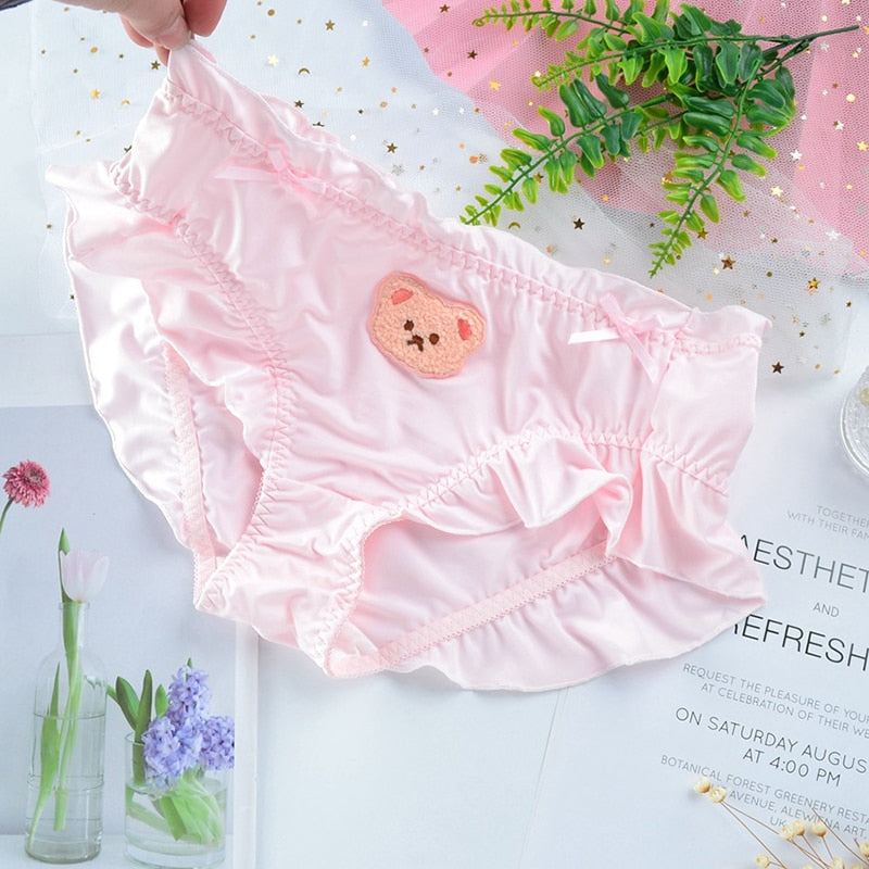 4XL Large Size Women Cute Lovely Sweety Japanese Style Lolita Panties Bear Embroidery Soft Ruffles Underwear