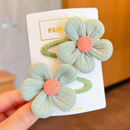 【2-Piece Set】Children's Cute Fabric Flower Pair Clip Hair Accessories Girl Hairpin Temperament Clip Baby Headdress Wholesale