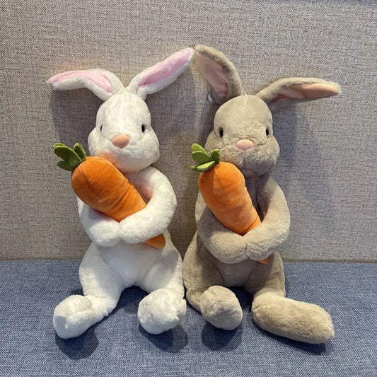 20cm Stuffed Lifelike Sitting Bunny Hugging Carrot Simulated Rabbit Doll Simulation Forest Animals Plush Toys for Kids Gift