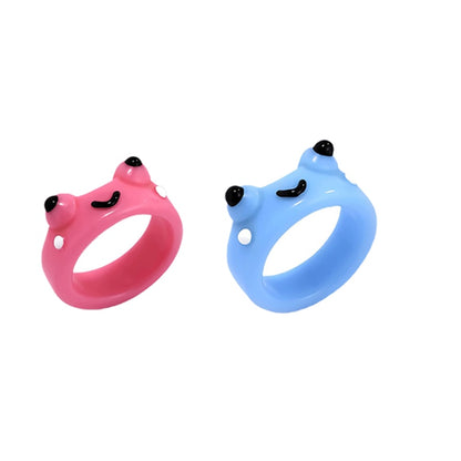 2Pc Cute Frog Rings Lover Polymer Clay Resin Acrylic Rings for Women Girls Couple Travel Ring Summer Fashion Animal Jewelry Gift