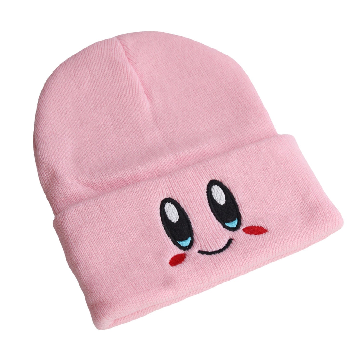 Kirby Winter Cute Smiley Eye Embroidered Knit Cap Stretch Cartoon Beanie Women's Preppy Hood Hipster  Student Warm Headwear