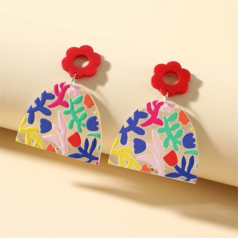New Pattern Earring New Retro FlowerContrast Color Square Earrings Acrylic Simple Candy Color Earrings Pendientes Piercing