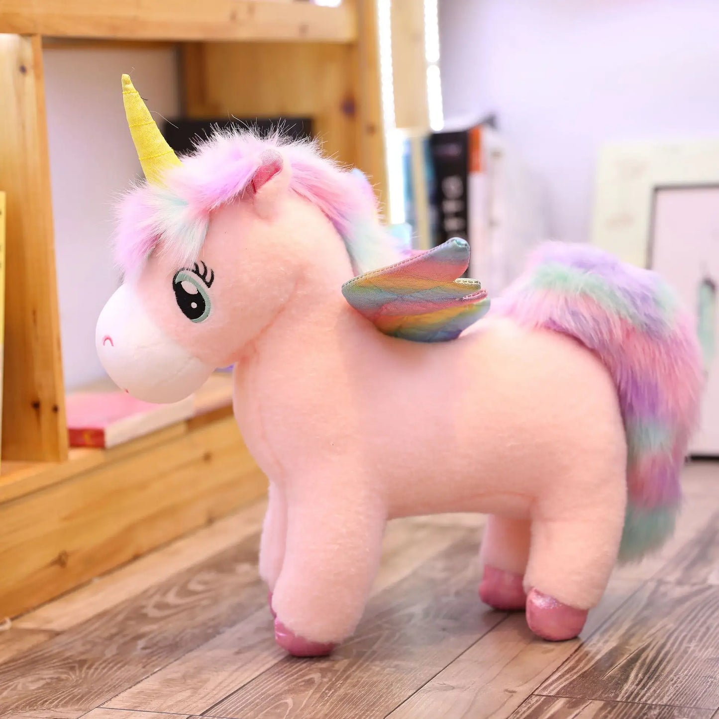 Fantastic Glow Rainbow Wings Unicorn Plush Toy Giant Unicorn Toy Stuffed Animal Doll Fluffy Hair Fly Horse Toys for Children Kid