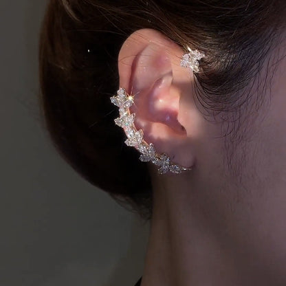 Korean Elf Butterfly Ear Cuff Without Piercing Clip Earrings for Women Elegant Sparkling Zircon Crystal Ear Clip Wedding Jewelry