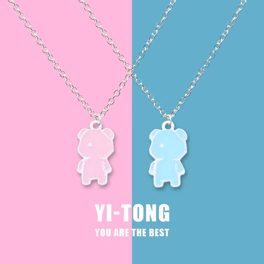 Painted Bear Pendant Cartoon Accessories Ladies Necklace Cute Stainless Steel Chain Student Gift