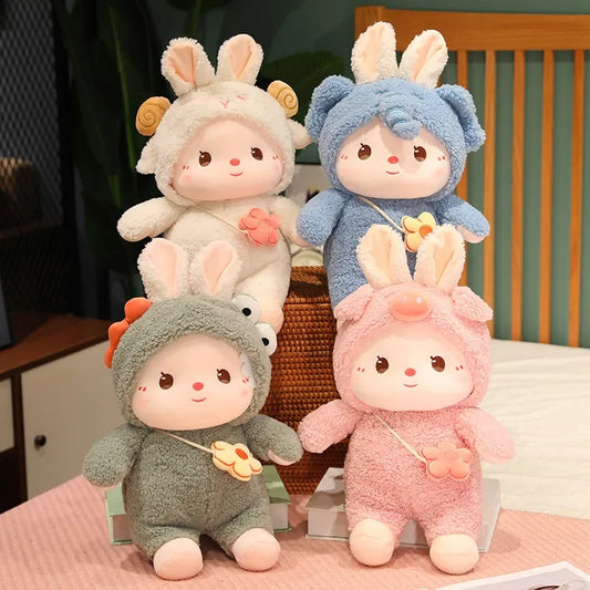 1Pcs 30/40/50cm Cute Rabbit Turn Into Plush Toys Cartoon Stuffed Dolls Girl Sleeping Sit Pillow