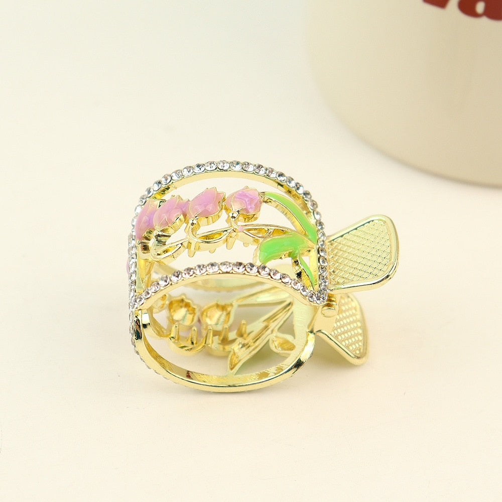 New Korean Vintage Flowers Large Metal Hair Claw Clip Ponytail Women Butterfly Shark Alloy Hair Claw Barrette Hair Accessories