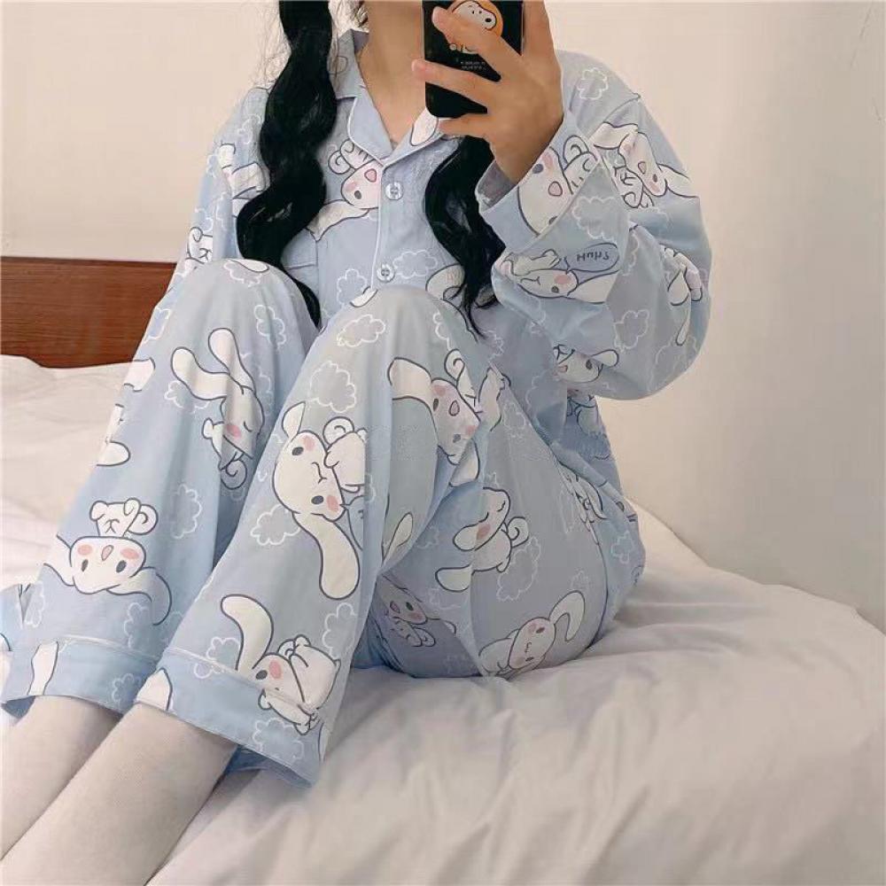 Kawaii Anime Sanrio Cinnamoroll Pajamas Clothes Cartoon Cute Loose Casual Cardigan Homewear Suit Long Sleeve Trousers Girls Gift