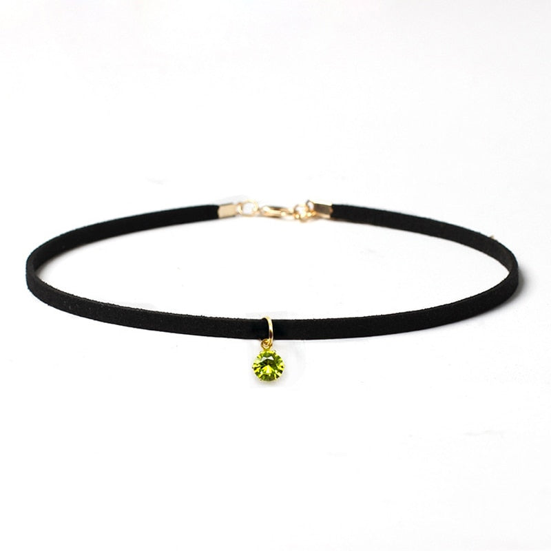 Poputton Rhinestone Chokers Necklaces for Women Jewelry Black Velvet Rope Chain Choker Necklace with Pendant Collier Femme