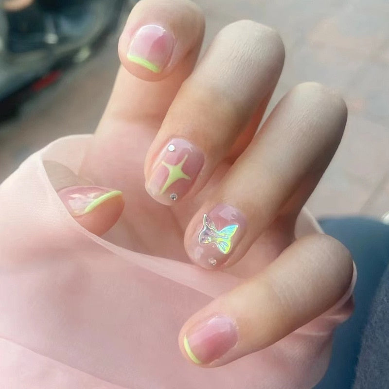 24Pcs Ballerina False Nails with Glue Short Nail Beauty Tools Press on Fake Nails Full Cover Artificial Nails Tips Manicure