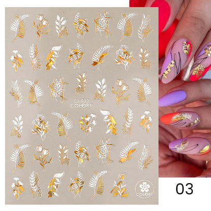 Harunouta Simple Flowers 3D Nail Stickers Gold Heart French Tip Lines Leopard Print Design Adhesive Sliders Manicure Nail Decals