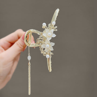 New Classical Orchid Pearl Tassel Grab Clip Ladies Ponytail Clip Flower Shark Clip Girl Elegant Headwear Accessories