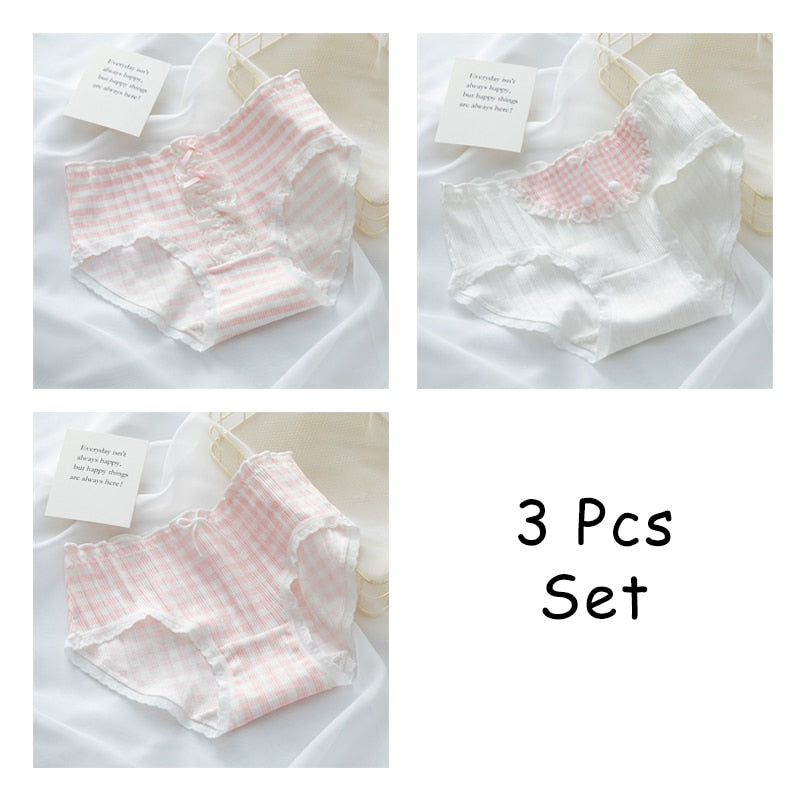 WONTIVE 1pc 3pcs set Cute Panties with Bow Knot Womens Cotton Panties Pink Lolita Japanese Panty Underwear For Women Girl Briefs