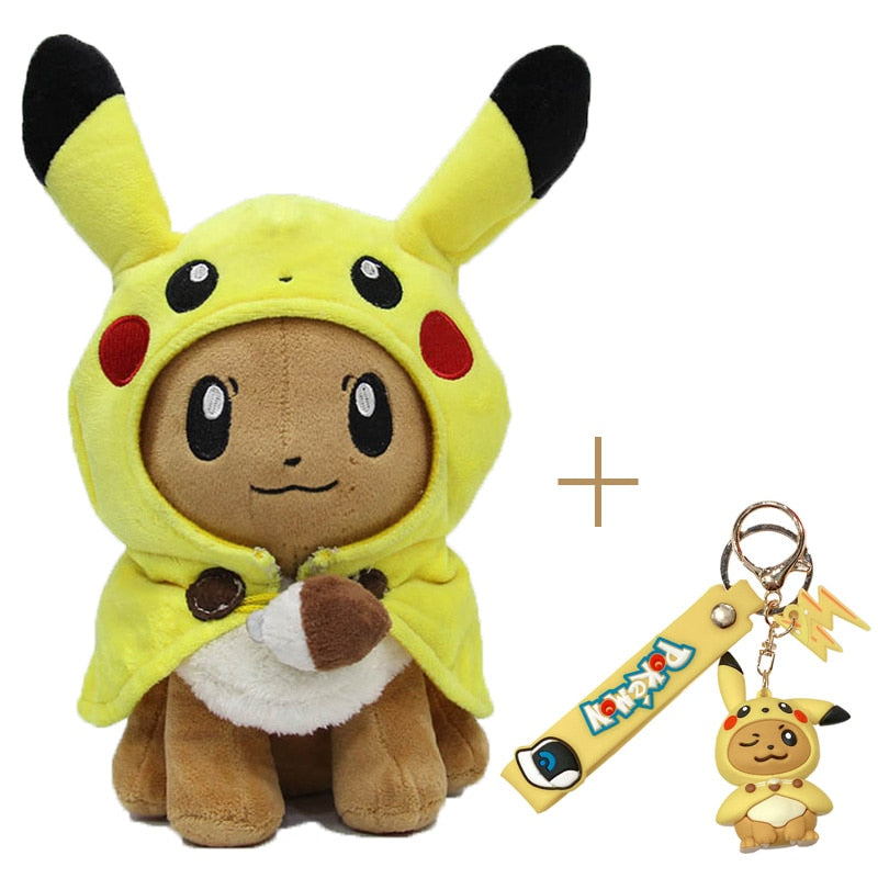 TAKARA TOMY Pokemon Plush Toys Pikachu Cosplay Eevee Plush Game Stuffed Dolls Eevee with Cloak Cos Pikachu Toy Kids Gift