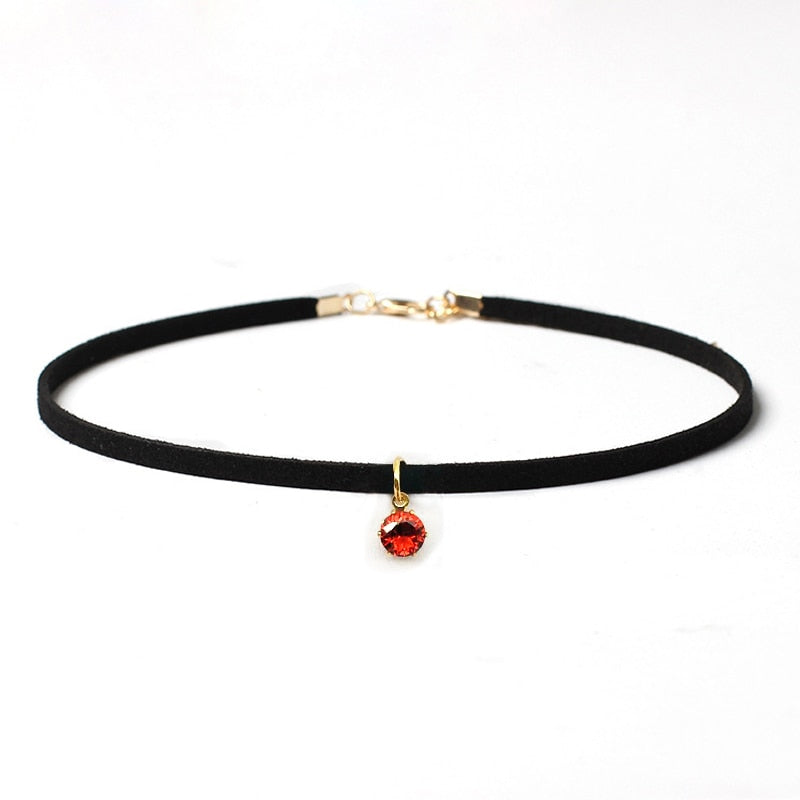 Poputton Rhinestone Chokers Necklaces for Women Jewelry Black Velvet Rope Chain Choker Necklace with Pendant Collier Femme