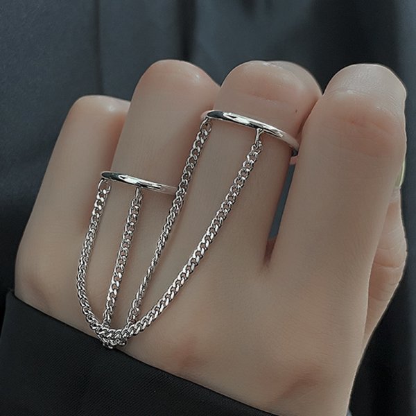 Vintage Punk Butterfly Tassel Chain Ring With Bracelet Link Wrist Chain Finger Rings For Women Flower Pearl Zircon Ring Jewelry