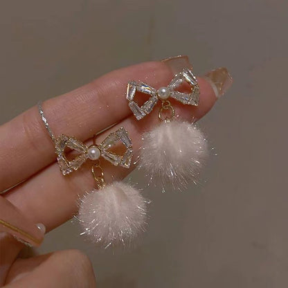 Bear Earrings for Women Girls Fashion Korea Silver Needle Autumn and Winter Earrings Cute Flocking Rabbit Ear Studs Jewelry