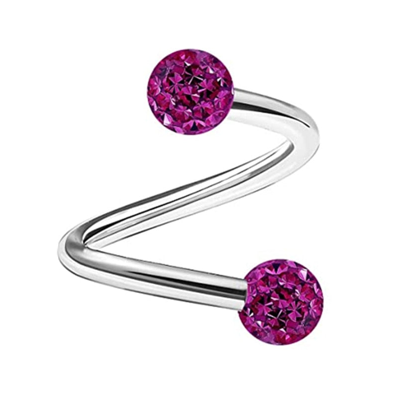 1PCS Stainless Steel Crystal Twist Helix Earring Cartilage Jewelry S Shape Labret Piercing Lip Ring Twist Tragus Earring Stud