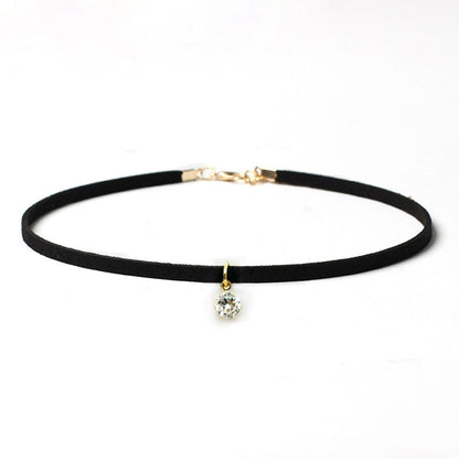 Poputton Rhinestone Chokers Necklaces for Women Jewelry Black Velvet Rope Chain Choker Necklace with Pendant Collier Femme
