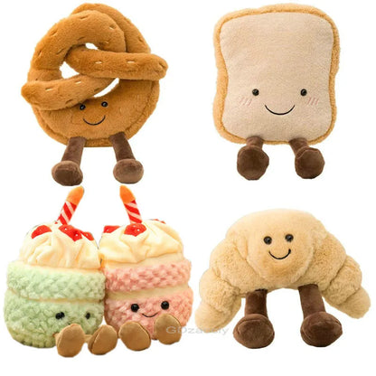 Soft Cartoon Food Pretzel Crossant Toast Bread Doll Plush Toy Stuffed Baguette Poach Egg Decor Doll For Girl Kid Birthday