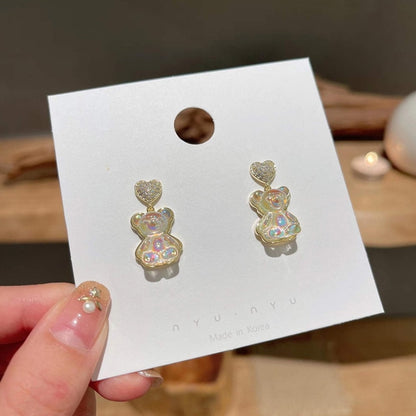 Cute Acrylic Candy Gummy Bear Dangle Earrings for Women Rainbow Bear CZ Hoop Earrings Korean Fashion Sweet Girl Jewelry