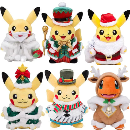 25cm Pokemon Limited Edition Warm Christmas Gift Bell Elk Fire Dragon Anime Pikachu Plush Doll Plush child Toy Holiday Souvenirs