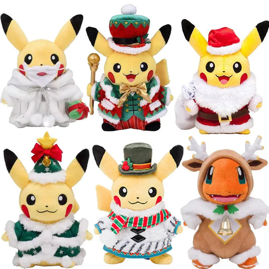 25cm Pokemon Limited Edition Warm Christmas Gift Bell Elk Fire Dragon Anime Pikachu Plush Doll Plush child Toy Holiday Souvenirs