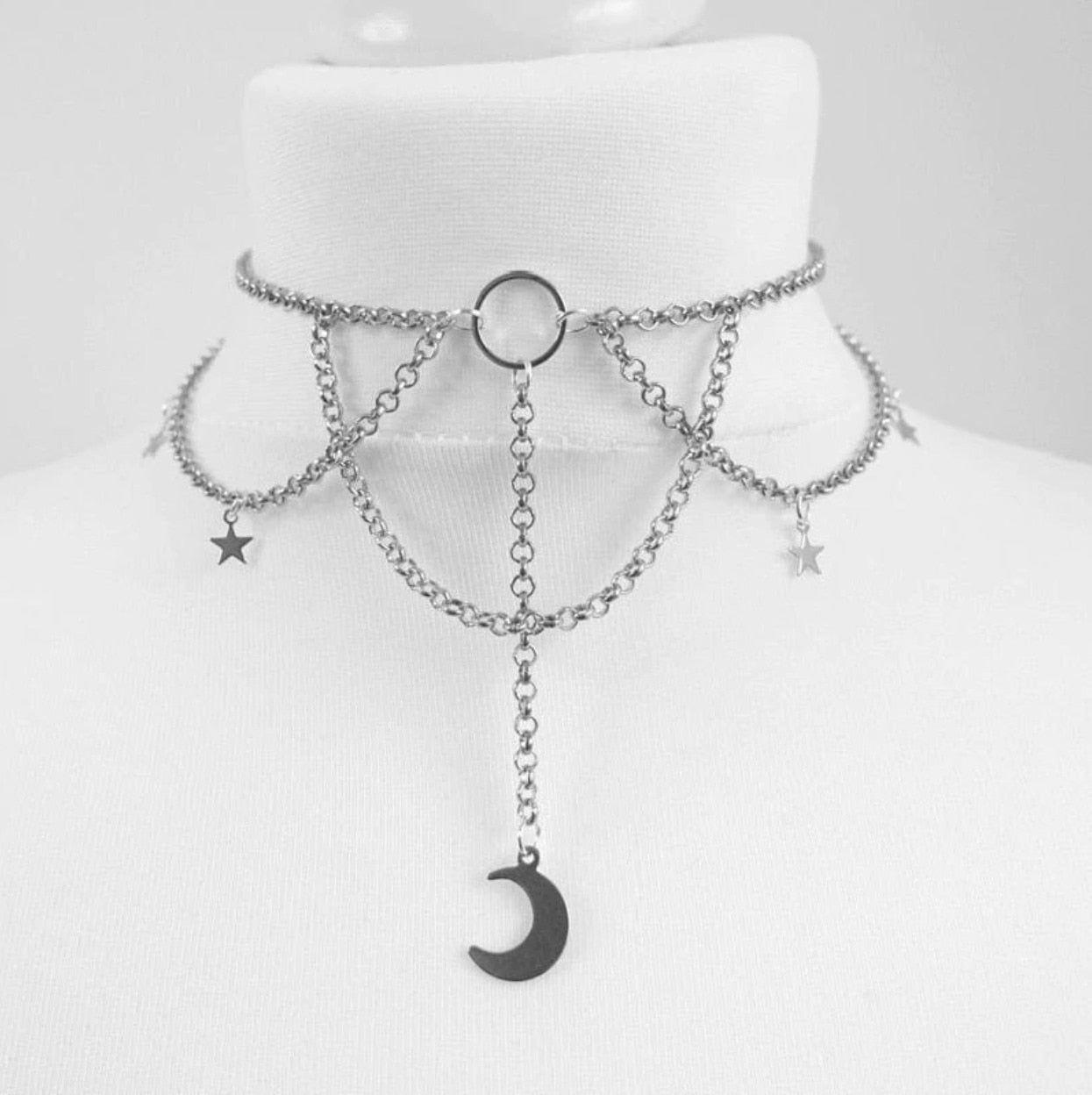 Velvet moon  stars choker Moon And Stars Chain Choker Kawaii Pastel Pink Velvet Chain fashion delicacy women