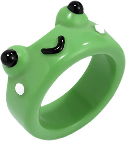 2Pc Cute Frog Rings Lover Polymer Clay Resin Acrylic Rings for Women Girls Couple Travel Ring Summer Fashion Animal Jewelry Gift