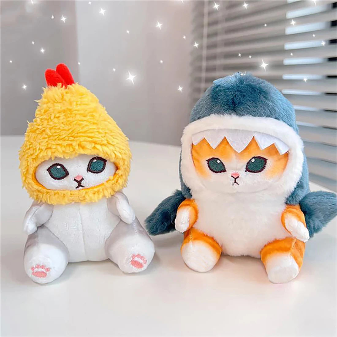 Cute Shark Cat Soft Toys Fried Shrimp Cat Plush Doll Pendant Stuffed Animal Keychain Room Car Bag Decoration Kawaii Key Rings