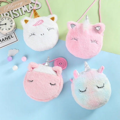 Fashion Children Girls Shoulder Bag Cute Unicorn Animals Messenger Bag Kids Keys Coin Purse Cute Princess Mini Handbag Plush Toy