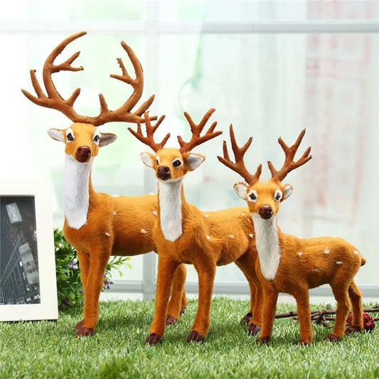 Cartoon Elk Plush Xmas New Year Desktop Model Christmas Decoration Simulation Deer Reindeer Ornament Miniature Figurine