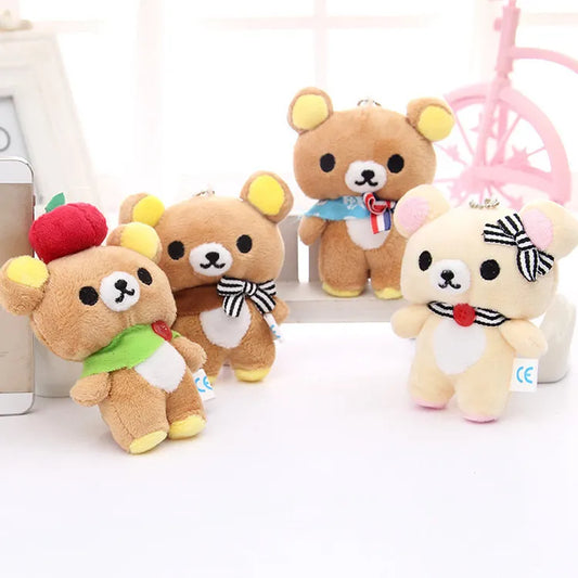 1pcs Kawaii Standing 11CM Lover Rilakkuma Bear Plush Stuffed TOY , Soft Figure DOLL , Key Chain Design Pendant Charm TOY